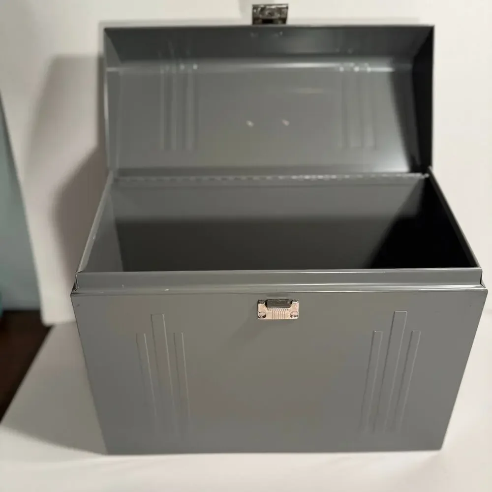 Vintage Metal File Box Gray 12.5” x 4.5” x 8.5”